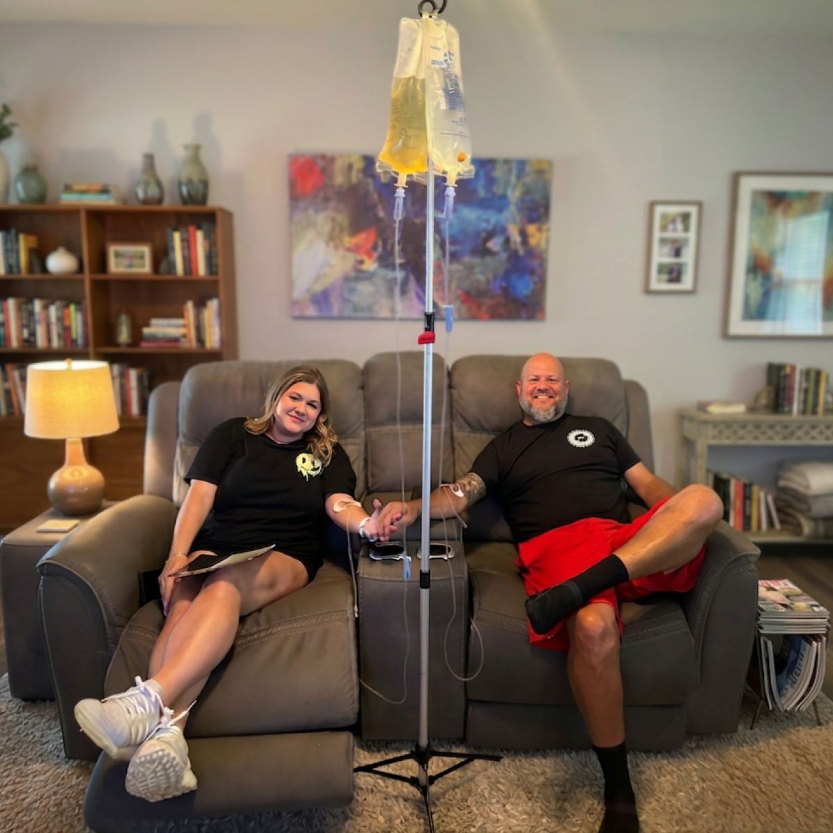A couple on their sofa during in-home IVs