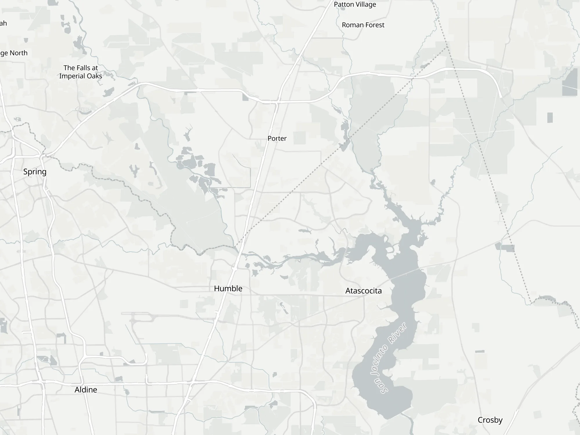 Map of the Northeast Houston & Lake Houston area area, with a pin for each city we serve there
